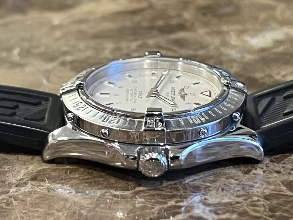 Breitling Colt Automatic 38mm with Silver Concentric Dial on Breitling Rubber Strap A17350