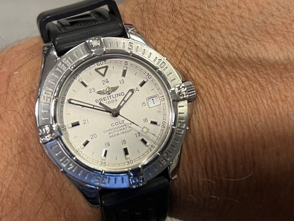 Breitling Colt Automatic 38mm with Silver Concentric Dial on Breitling Rubber Strap A17350
