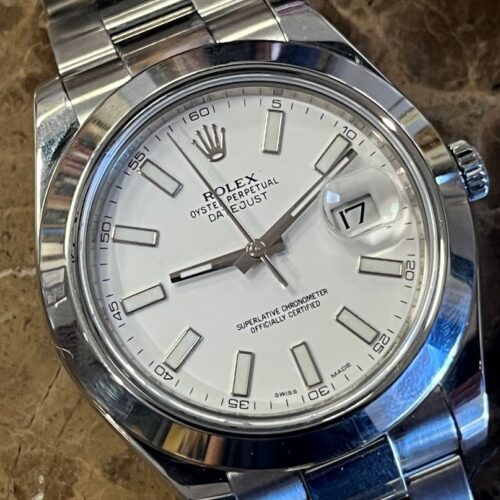 Rolex Datejust 41mm automatic white dial oyster bracelet smooth bezel box booklet