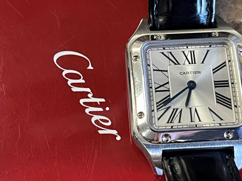 Cartier Santos Dumont WSSA0023 midsize quartz leather white dial papers