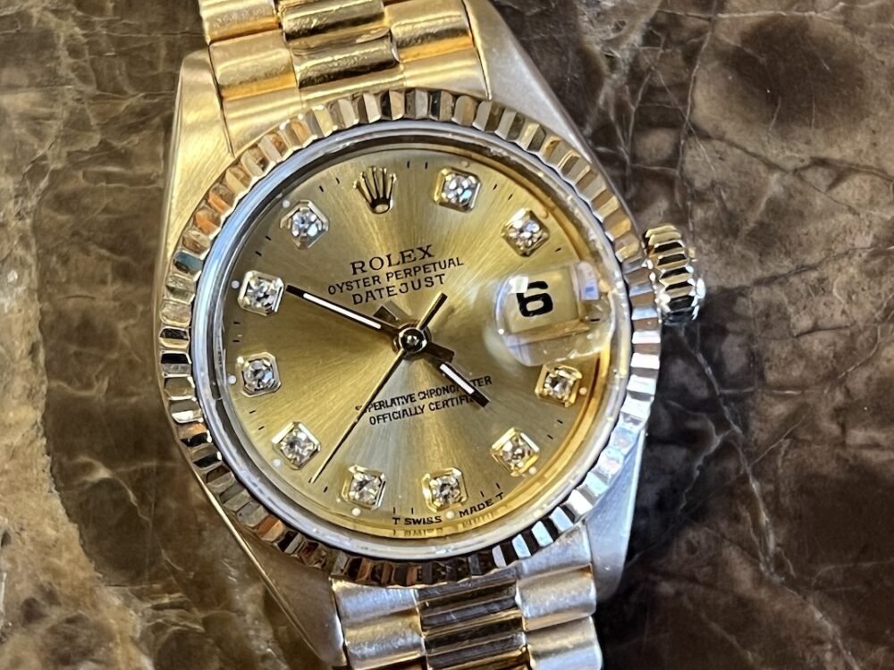 Rolex Lady President Datejust 18k Yellow Gold Factory Diamond Dial model 69178 Box Papers