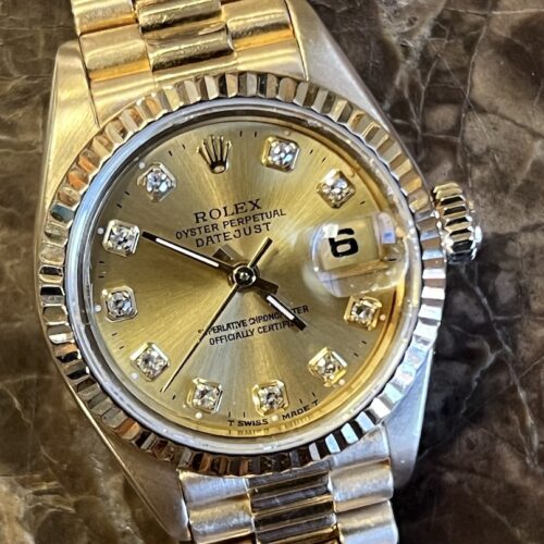 Rolex Lady President Datejust 18k Yellow Gold Factory Diamond Dial model 69178 Box Papers