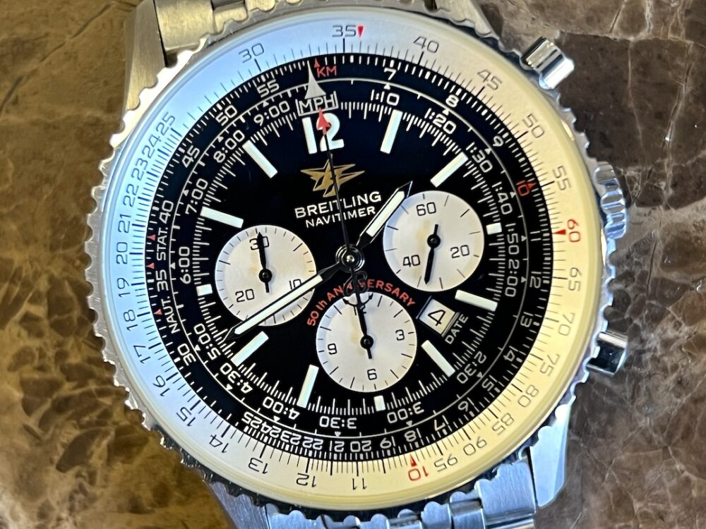 Breitling Navitimer 50th Anniversary 41.8mm Automatic on Bracelet Black / White Dial model A41322 Box Papers