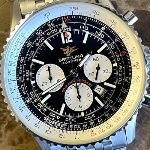 Breitling Navitimer 50th Anniversary 41.8mm Automatic on Bracelet Black / White Dial model A41322 Box Papers