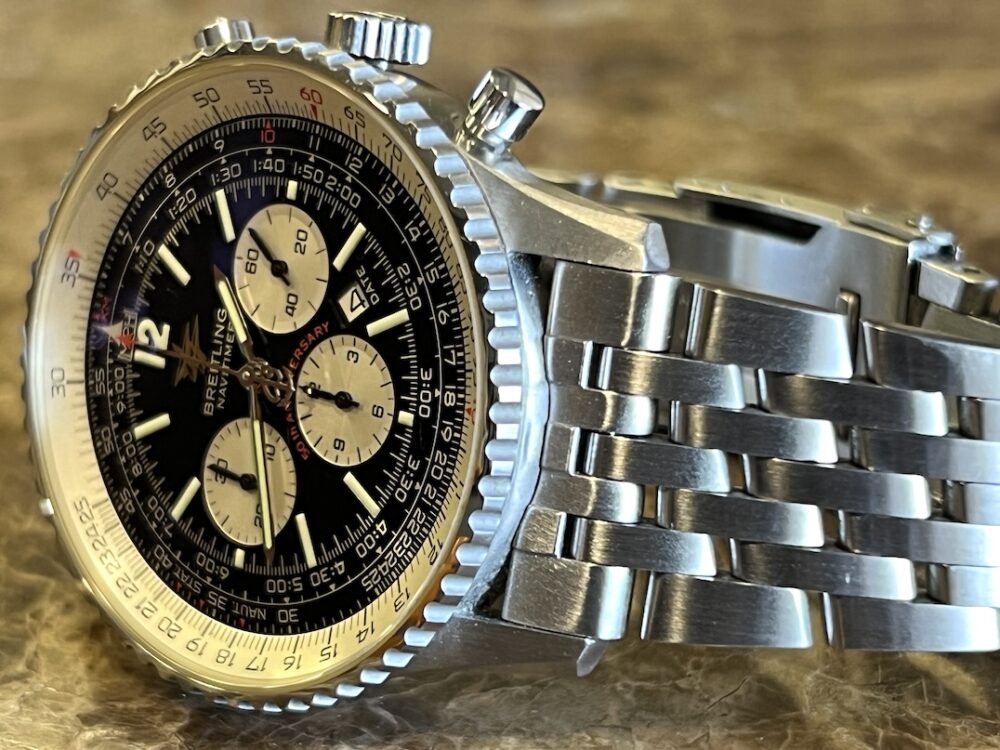 Breitling Navitimer 50th Anniversary 41.8mm Automatic on Bracelet Black / White Dial model A41322 Box Papers