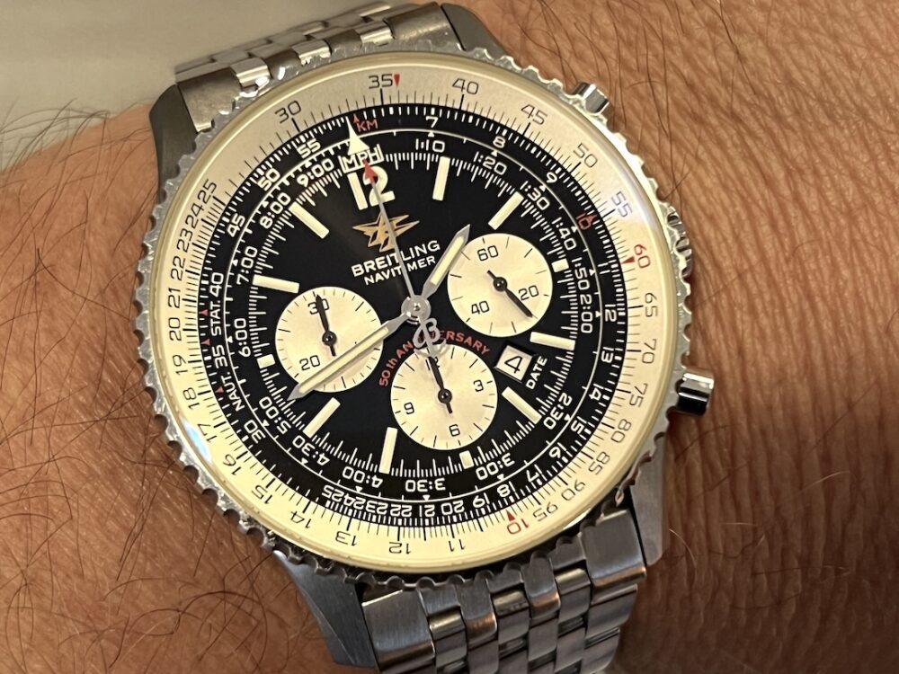 Breitling Navitimer 50th Anniversary 41.8mm Automatic on Bracelet Black / White Dial model A41322 Box Papers