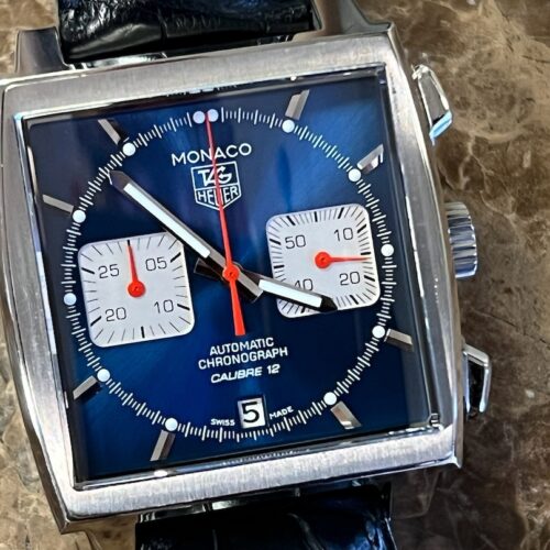 TAG Heuer Monaco Chronograph Automatic 39mm Blue Dial Calibre 12 Steve McQueen Square CAW2111 Box Papers Card