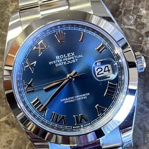 Rolex Datejust 41 Automatic with Blue Roman Dial Oyster Bracelet model 126300 with Box Papers Card 2024