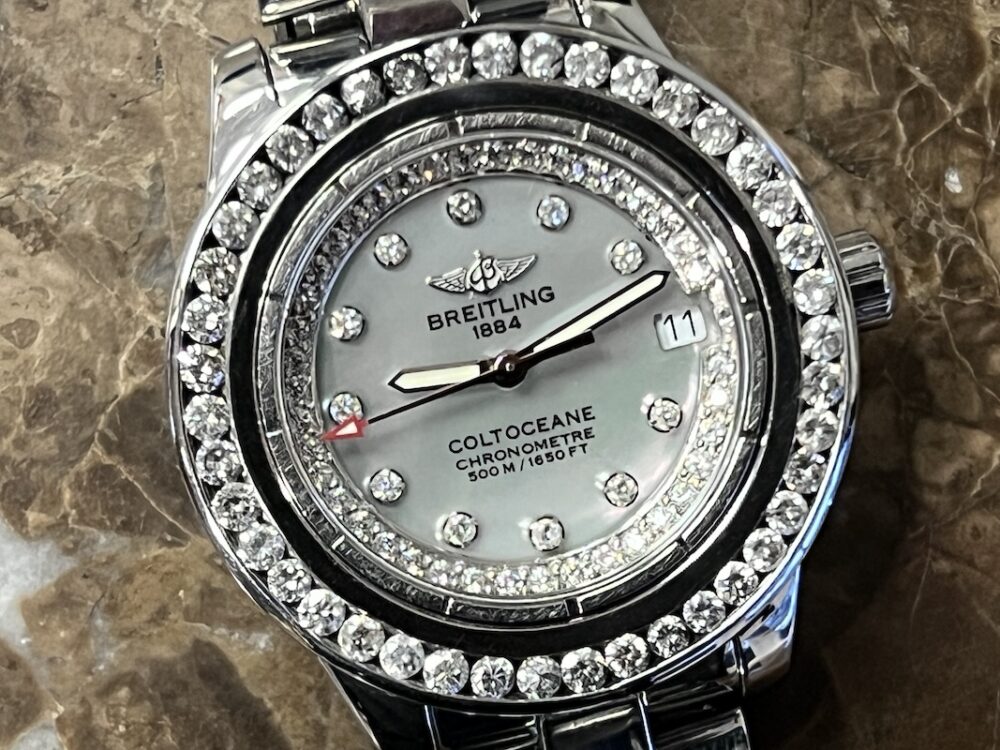 Breitling Colt Oceane Ladies SUPERQUARTZ 3ct Diamond Bezel MOP Diamond Dial model A17388