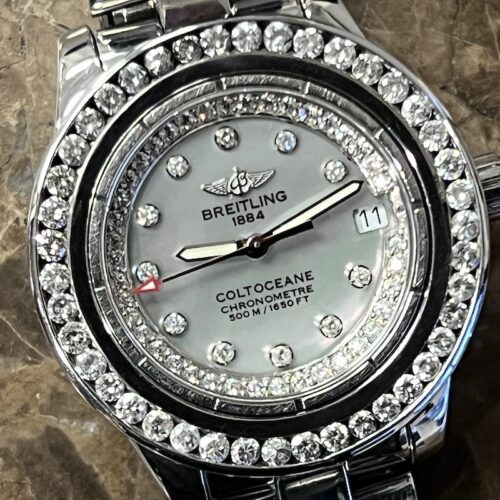 Breitling Colt Oceane Ladies SUPERQUARTZ 3ct Diamond Bezel MOP Diamond Dial model A17388