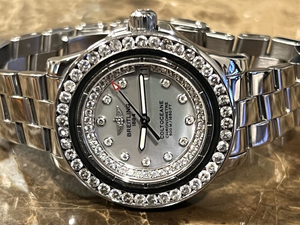 Breitling Colt Oceane Ladies SUPERQUARTZ 3ct Diamond Bezel MOP Diamond Dial model A17388