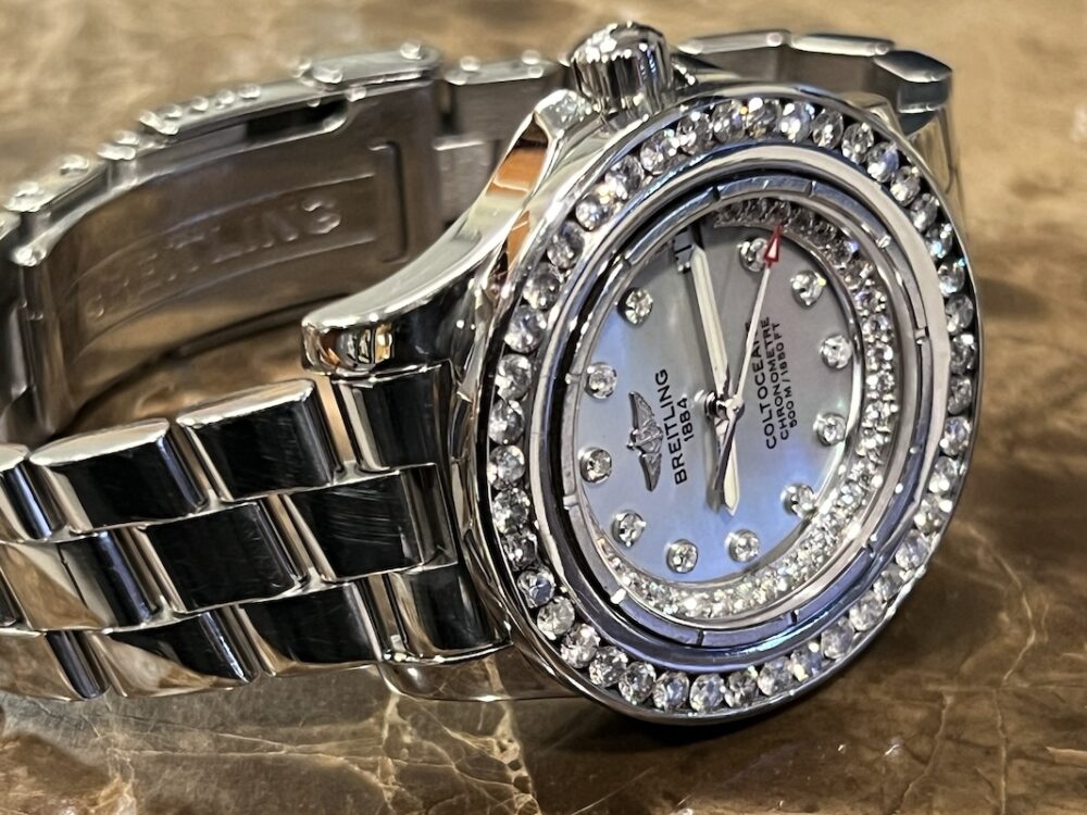 Breitling Colt Oceane Ladies SUPERQUARTZ 3ct Diamond Bezel MOP Diamond Dial model A17388