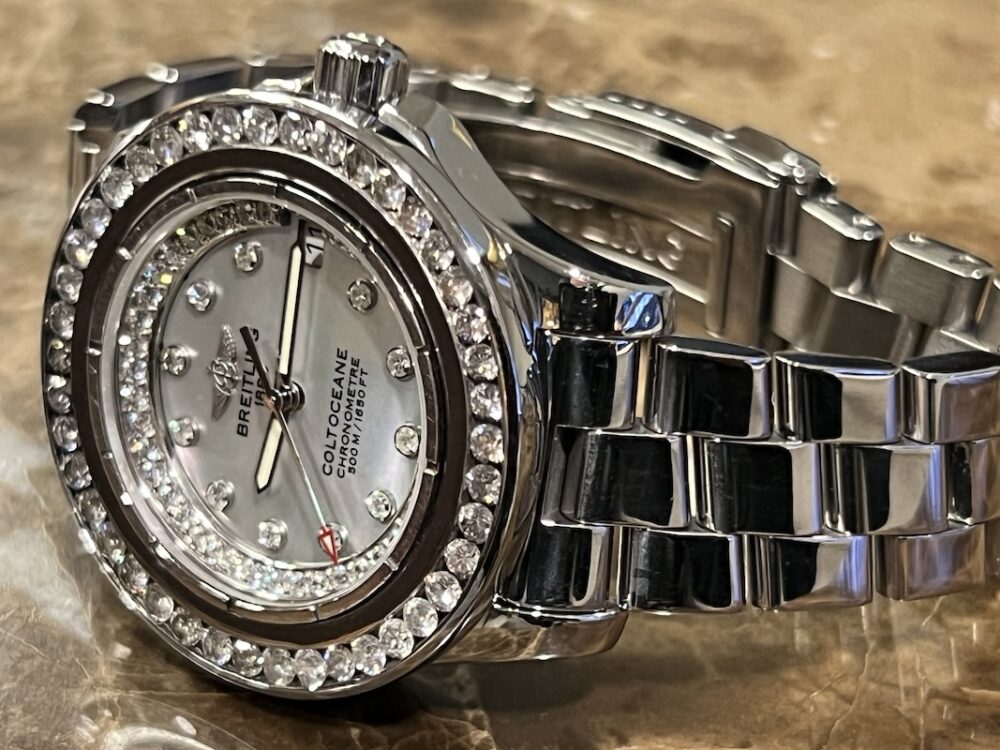 Breitling Colt Oceane Ladies SUPERQUARTZ 3ct Diamond Bezel MOP Diamond Dial model A17388