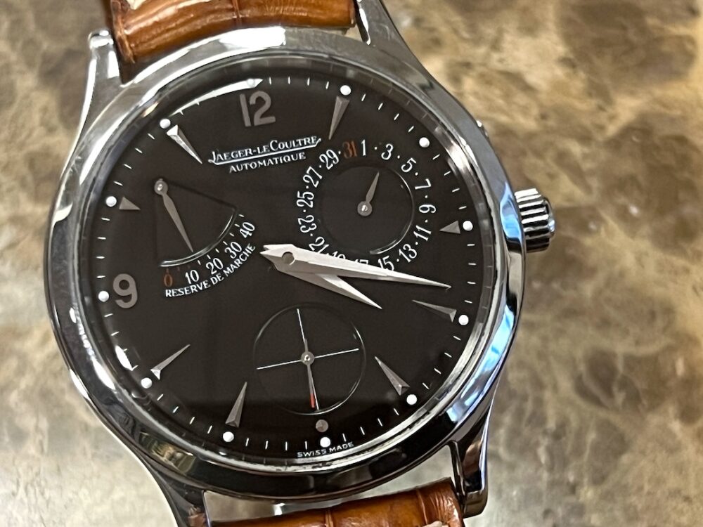 Jaeger LeCoultre Reserve De Marche Power Reserve Automatic Indicator 37mm with Black Dial 142.8.93.S with JLC Box and Papers