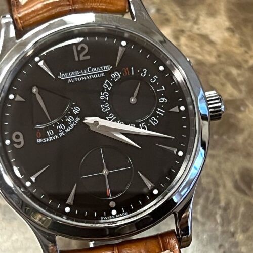 Jaeger LeCoultre Reserve De Marche Power Reserve Automatic Indicator 37mm with Black Dial 142.8.93.S with JLC Box and Papers