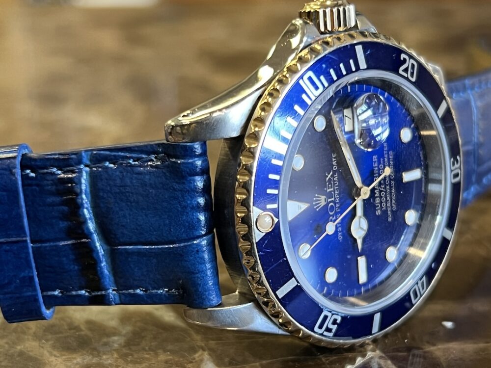 Rolex Submariner 18k Gold / Steel 40mm Automatic with Blue Dial Blue Bezel 16613 Well Worn Blusey