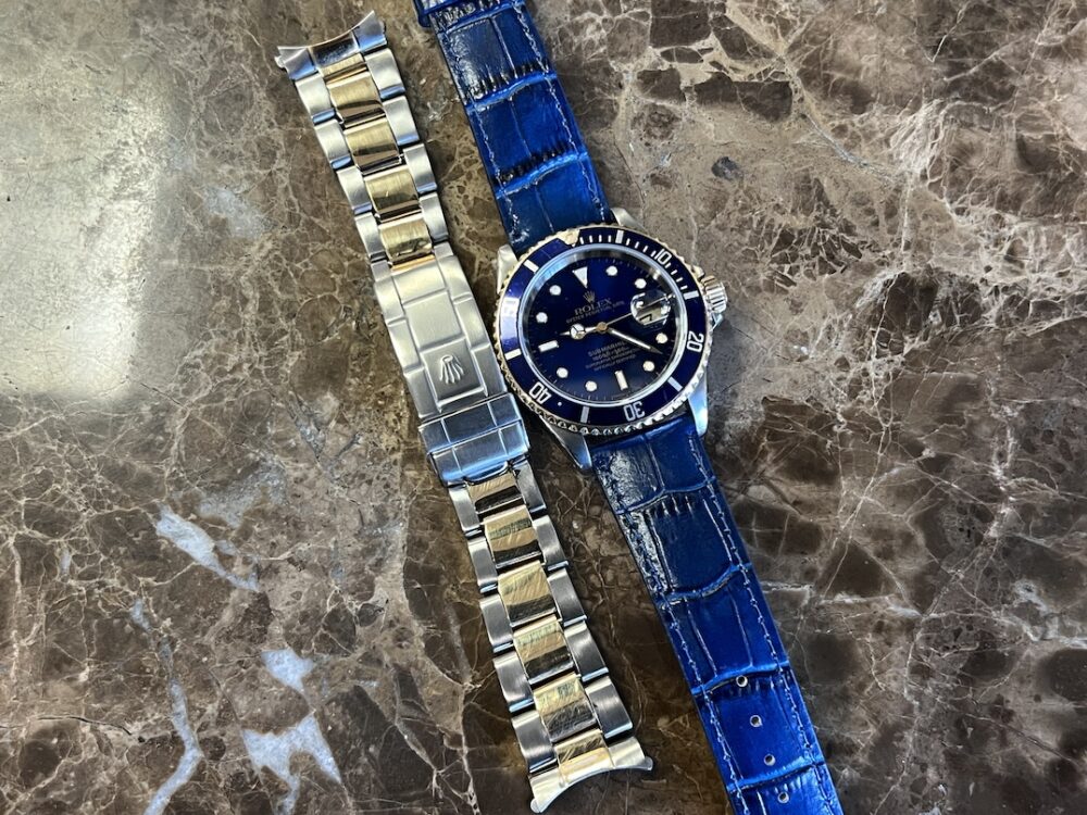 Rolex Submariner 18k Gold / Steel 40mm Automatic with Blue Dial Blue Bezel 16613 Well Worn Blusey