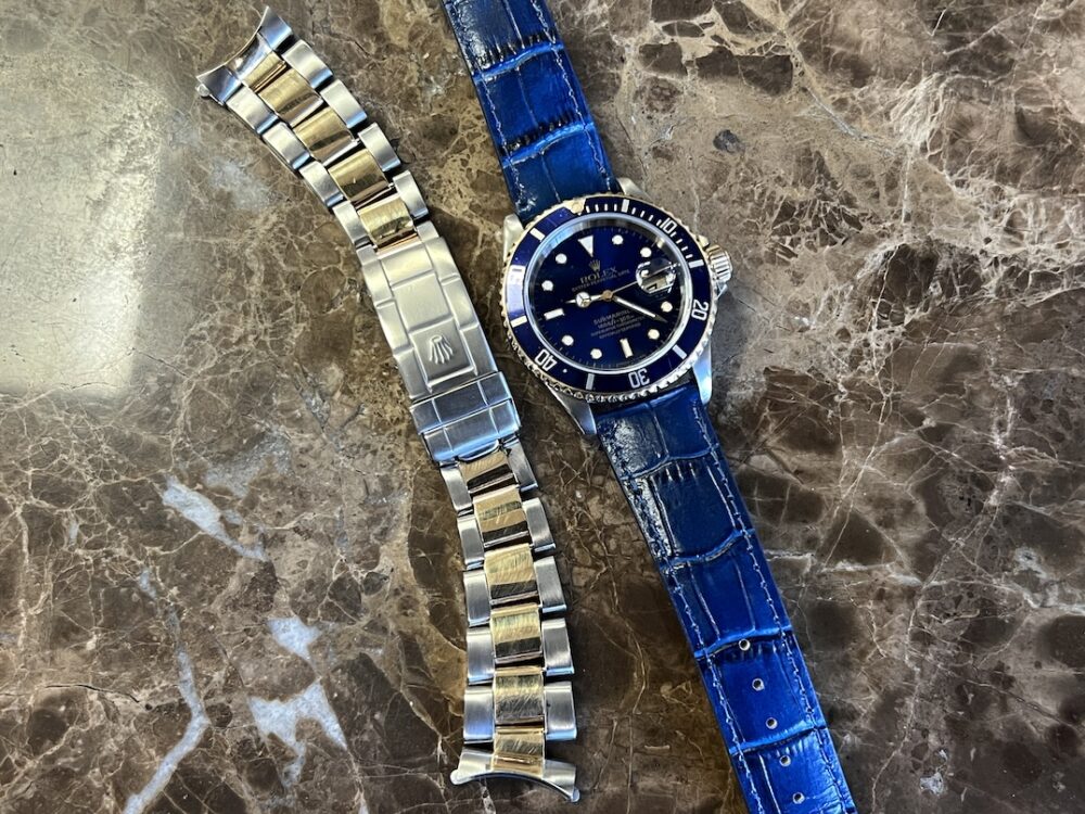 Rolex Submariner 18k Gold / Steel 40mm Automatic with Blue Dial Blue Bezel 16613 Well Worn Blusey