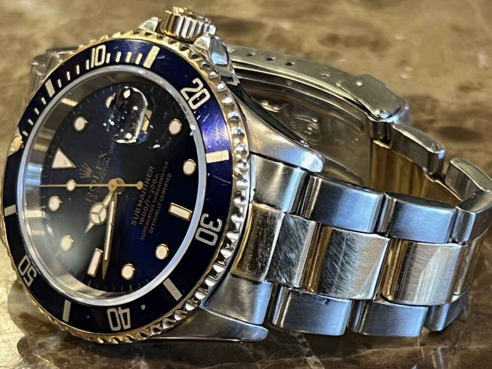 Rolex Submariner 18k Gold / Steel 40mm Automatic with Blue Dial Blue Bezel 16613 Well Worn Blusey