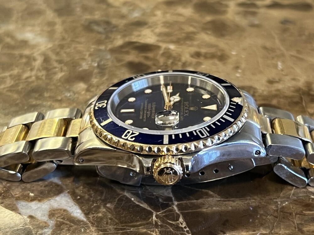 Rolex Submariner 18k Gold / Steel 40mm Automatic with Blue Dial Blue Bezel 16613 Well Worn Blusey