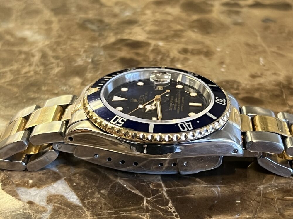 Rolex Submariner 18k Gold / Steel 40mm Automatic with Blue Dial Blue Bezel 16613 Well Worn Blusey