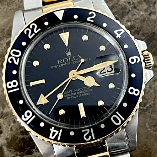 Rolex GMT Master 18k Gold / Steel with Black Nipple Dial and Oyster Bracelet 16753 Vintage