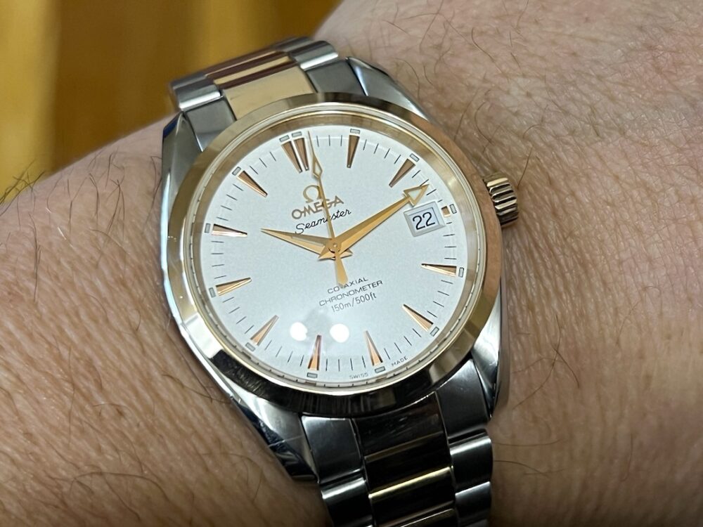 Omega Seamaster 150M Steel / Red Gold 36.2mm White Dial on Bracelet with Box and Papers 2304.30.00