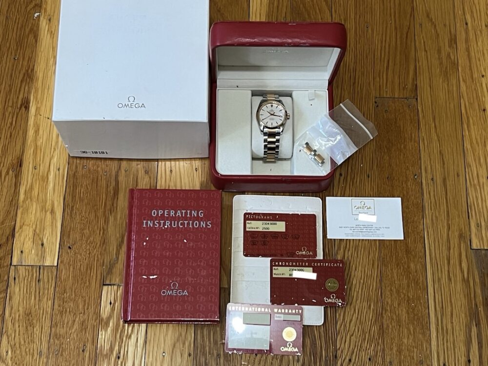 Omega Seamaster 150M Steel / Red Gold 36.2mm White Dial on Bracelet with Box and Papers 2304.30.00