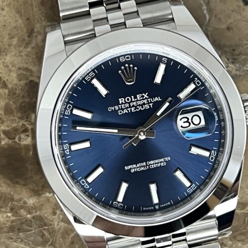 Rolex Datejust 41 Blue Dial OysterSteel Bezel Jubilee Bracelet with Box Papers 126300 Never Worn