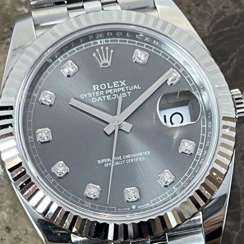 Rolex Datejust 41 Slate Diamond Dial White Gold Fluted Bezel Jubilee Bracelet with Box Papers 126334 Never Worn