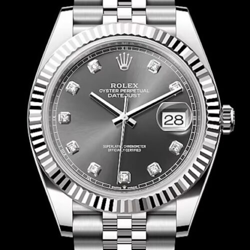 Rolex Datejust 41 Slate Diamond Dial White Gold Fluted Bezel Jubilee Bracelet with Box Papers 126334 Never Worn