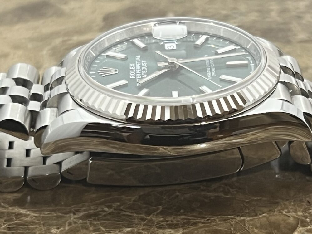 Rolex Datejust 36 Green Dial 18k White Gold Fluted Bezel Jubilee Bracelet with Box Papers 126234 MINT