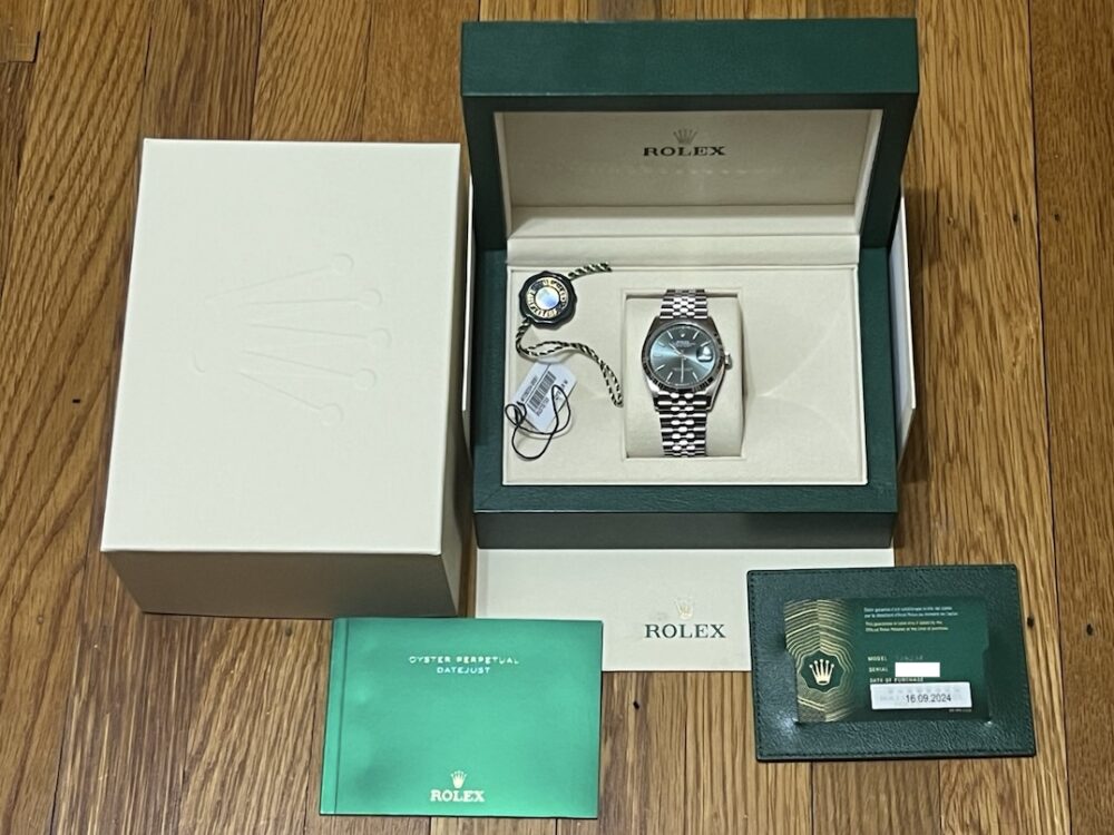 Rolex Datejust 36 Green Dial 18k White Gold Fluted Bezel Jubilee Bracelet with Box Papers 126234 MINT