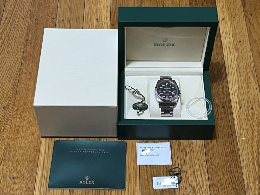 Rolex Air King 40mm automatic black dial with Green Accents Antimagnetic box 116900