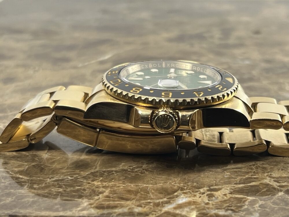 Rolex GMT Master II 18k Yellow Gold 116718 Green Dial Black Ceramic Box Papers 50th Anniversary D Serial YEAR 2005 Box Papers