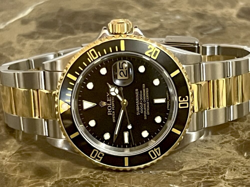 Rolex Submariner 18k Gold / Steel 40mm Automatic Black Dial Black Bezel 16613 Certified Preowned Rolex Box Papers