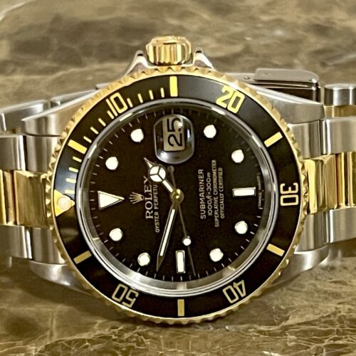 Rolex Submariner 18k Gold / Steel 40mm Automatic Black Dial Black Bezel 16613 Certified Preowned Rolex Box Papers