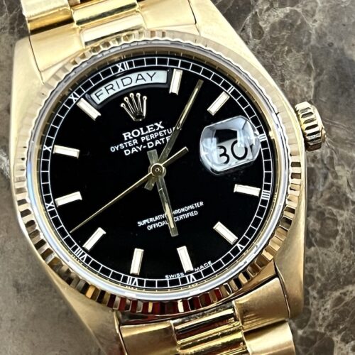 Rolex President Day Date 36mm Automatic 18k Yellow Gold with Black Dial with Rolex Box