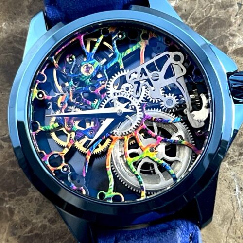 Artya Gears Skeleton Rainbow Shams Multicolor Blue Steel 44mm Manual Wind with Box and Papers Limited 1 of 1