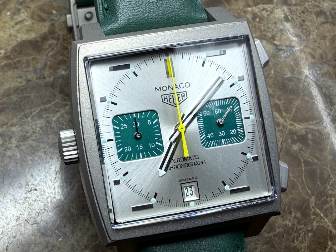TAG Heuer Monaco Titanium 39mm Automatic Racing Green with Yellow Accents Box Papers Warranty Card CAW218E.FC6565 Limited Edition