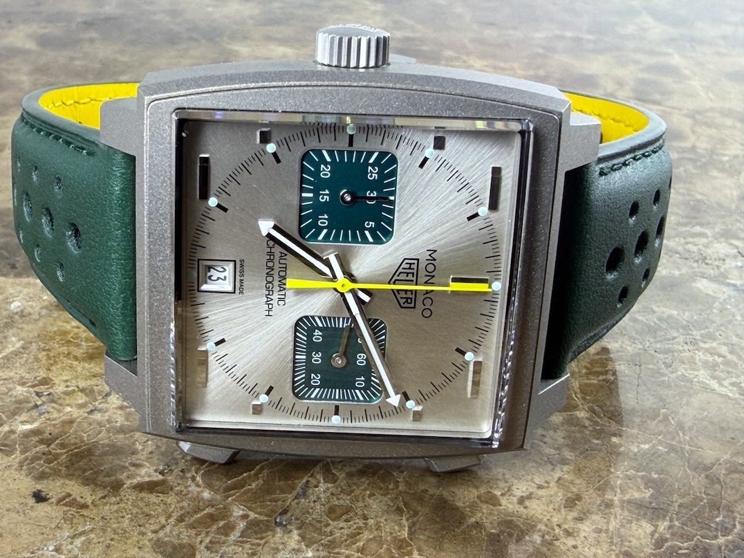 TAG Heuer Monaco Titanium 39mm Automatic Racing Green with Yellow Accents Box Papers Warranty Card CAW218E.FC6565 Limited Edition