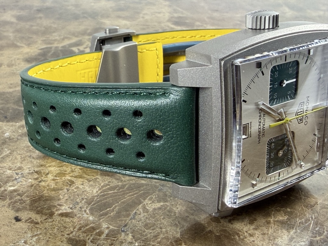 TAG Heuer Monaco Titanium 39mm Automatic Racing Green with Yellow Accents Box Papers Warranty Card CAW218E.FC6565 Limited Edition