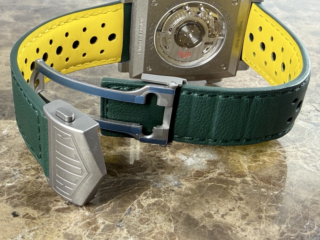 TAG Heuer Monaco Titanium 39mm Automatic Racing Green with Yellow Accents Box Papers Warranty Card CAW218E.FC6565 Limited Edition