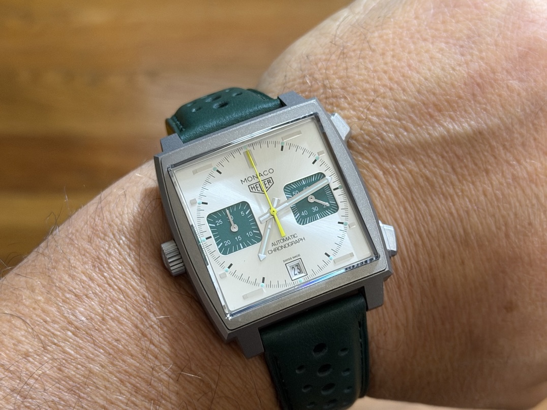 TAG Heuer Monaco Titanium 39mm Automatic Racing Green with Yellow Accents Box Papers Warranty Card CAW218E.FC6565 Limited Edition