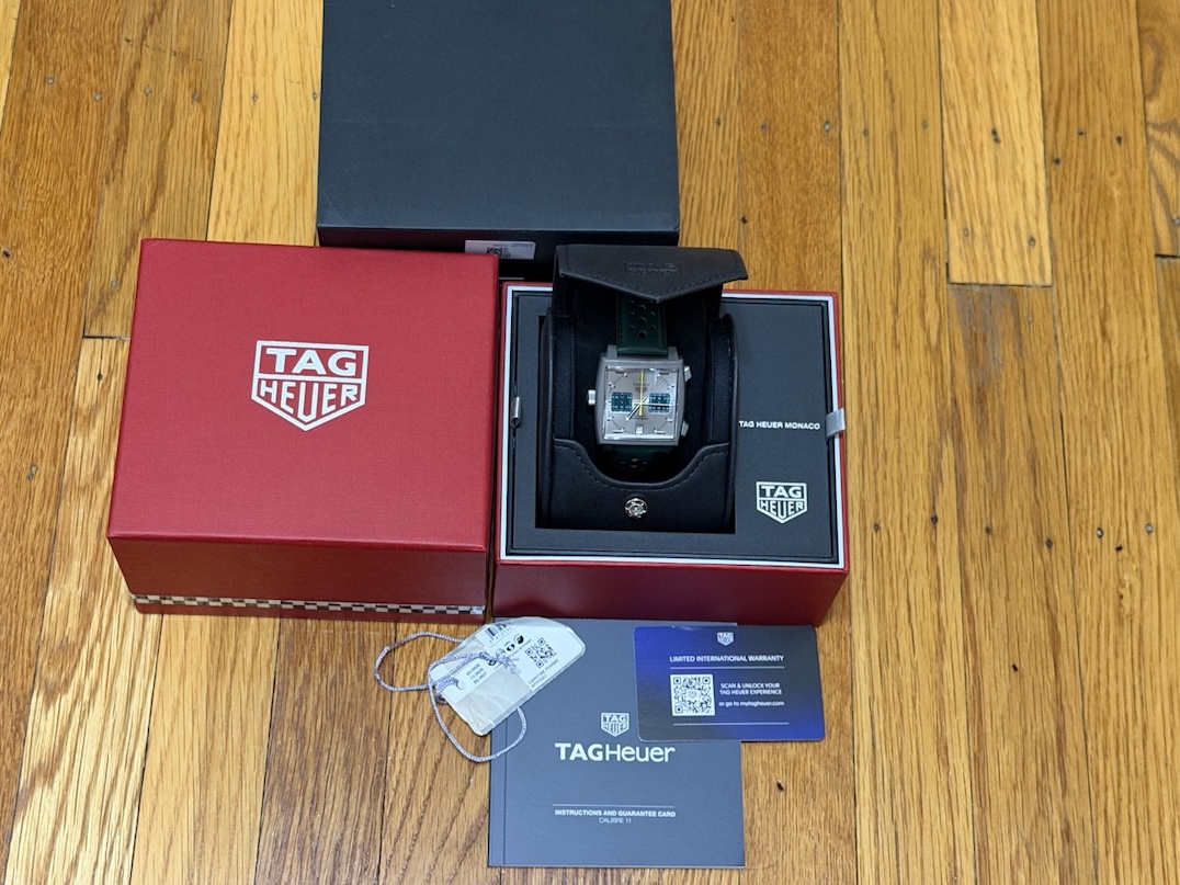 TAG Heuer Monaco Titanium 39mm Automatic Racing Green with Yellow Accents Box Papers Warranty Card CAW218E.FC6565 Limited Edition