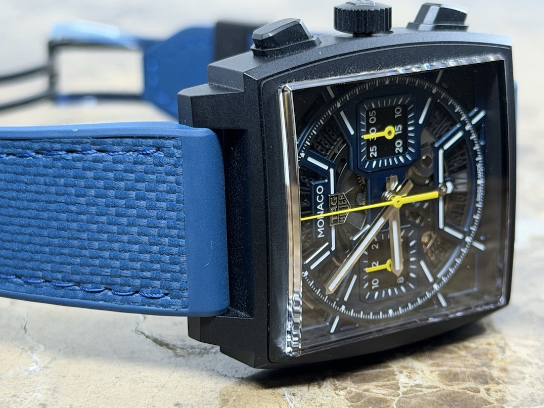 TAG Heuer Monaco Titanium Black DLC 39mm Automatic Blue with Yellow Accents Box Papers Warranty Card CBL2188.FT6261