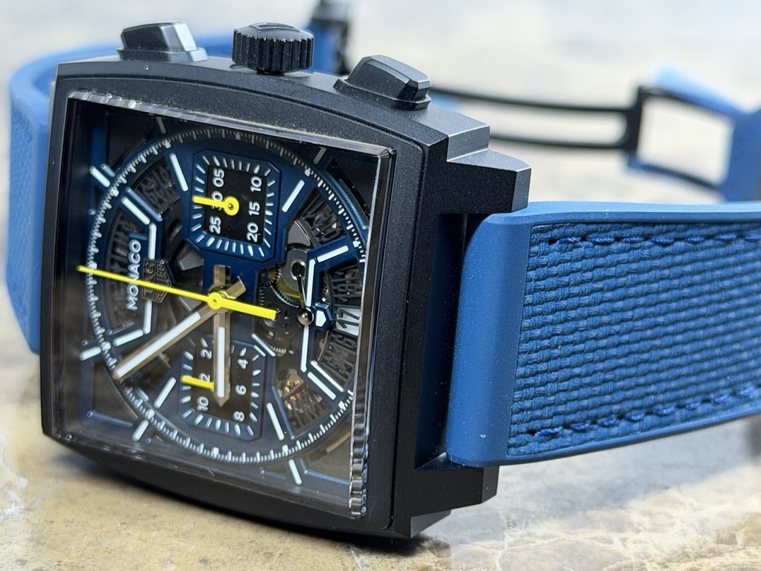 TAG Heuer Monaco Titanium Black DLC 39mm Automatic Blue with Yellow Accents Box Papers Warranty Card CBL2188.FT6261