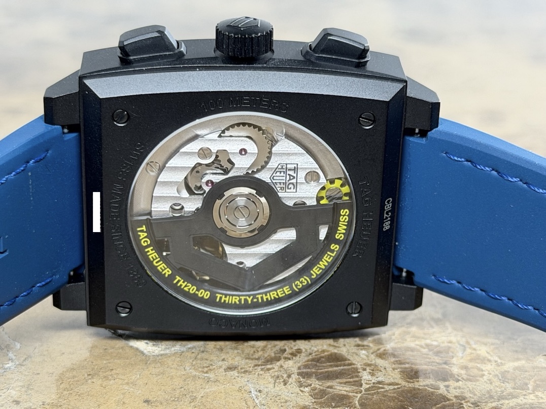 TAG Heuer Monaco Titanium Black DLC 39mm Automatic Blue with Yellow Accents Box Papers Warranty Card CBL2188.FT6261