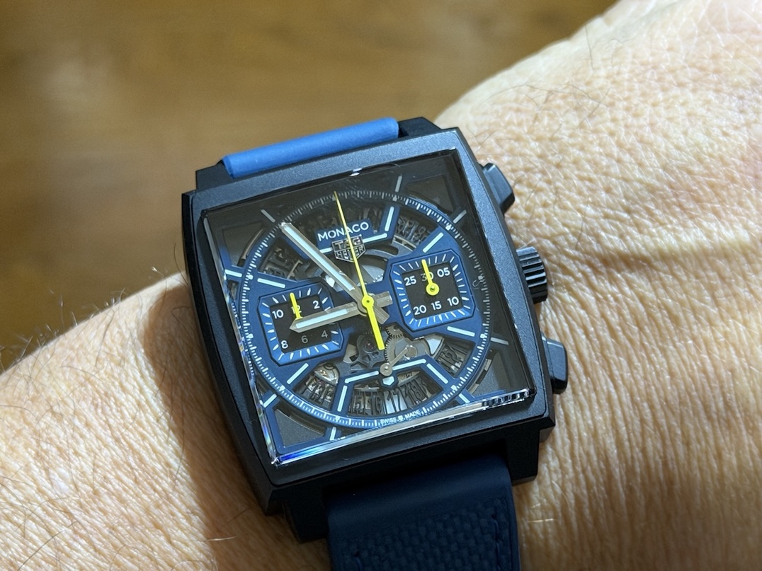 TAG Heuer Monaco Titanium Black DLC 39mm Automatic Blue with Yellow Accents Box Papers Warranty Card CBL2188.FT6261