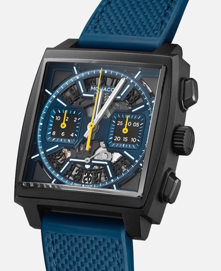 TAG Heuer Monaco Titanium Black DLC 39mm Automatic Blue with Yellow Accents Box Papers Warranty Card CBL2188.FT6261